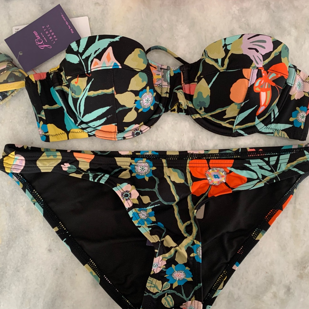 NWT, J. Crew bikini top in a black Liberty Floral print.